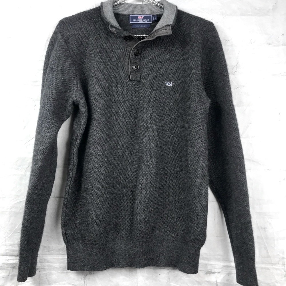 Vineyard Vines Charcoal Wool Blend Sweater Collar With 3 Buttons Size Small